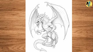 Cara menggambar naga | Sketsa Naga Seluruh Tubuh Realistis | Sketsa Pensil Naga Mudah untuk Pemula screenshot 5