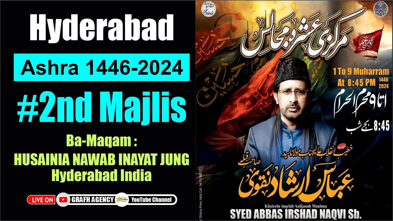 🔴 Maulana Abbas Irshad Naqvi | 2nd Majlis | Ashra 1446 - 2024 | Husainia Nawab Inayat Jung Hyderabad