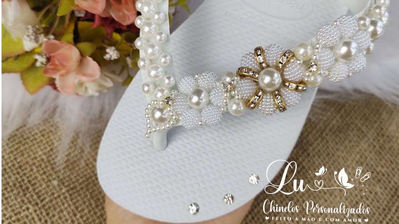 COMO FAZER UM  LINDO CHINELO BORDADO COM PEROLAS para o RÉVEILLON#3