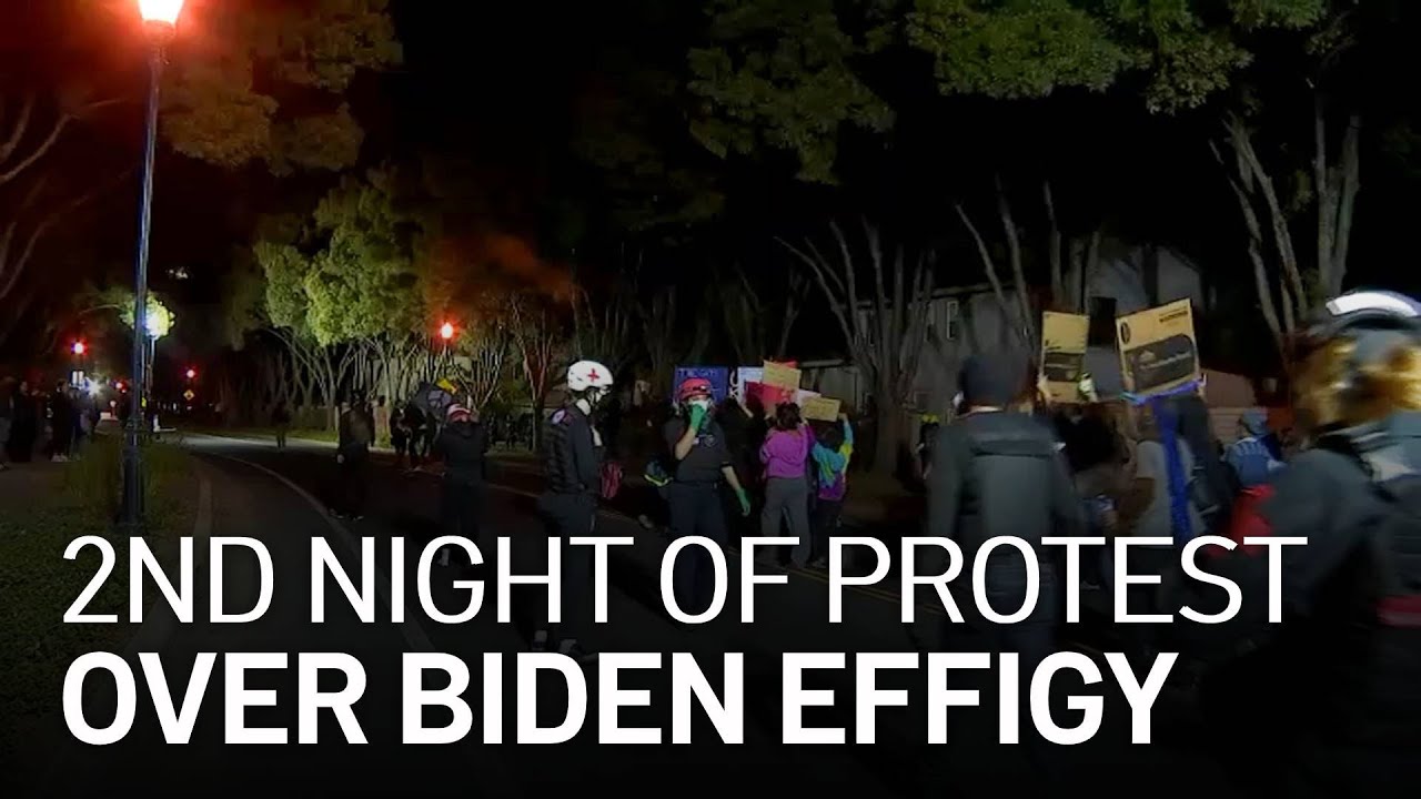 Brentwood Demonstrators Angry About Biden Effigy Turn Out for Second Night