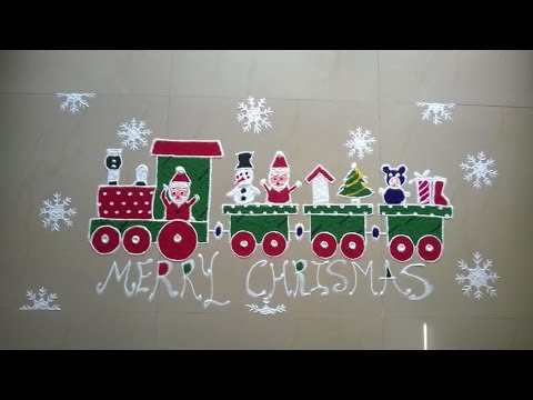 Cute Santa mini train for Chirstmas | rangoli | by Snehal - YouTube