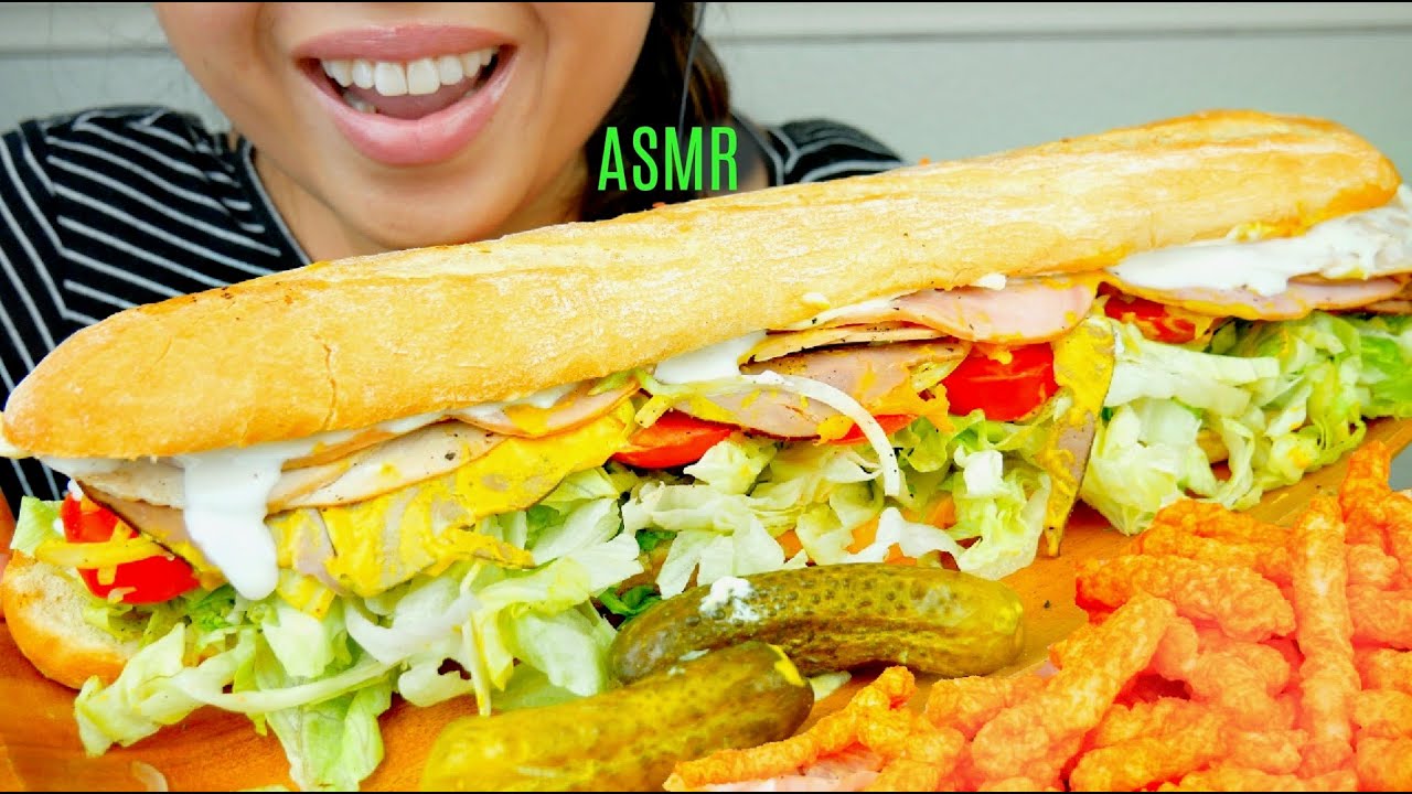 ASMR GIANT Ham, Turkey, Roast Beef Sandwich + American Cheese ~2 Footer😮 + Cheetos Mukbang suellASMR
