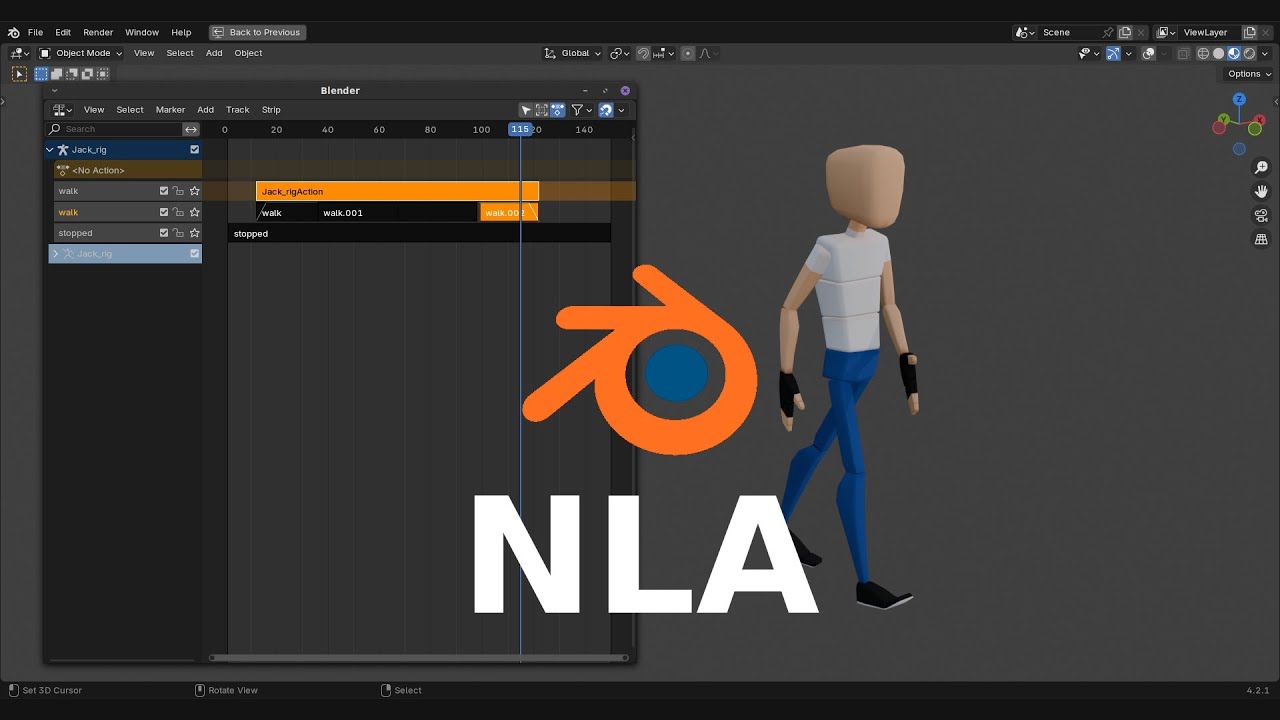 Tutorial Blender | NLA editor | stopping walk animation cycle | mixing ...