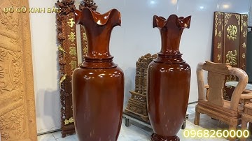 Cặp lục bình gỗ xà cừ cao 1m7 mẫu trơn Sơn màu đậm theo yêu cầu | Đồ Gỗ Kinh Bắc