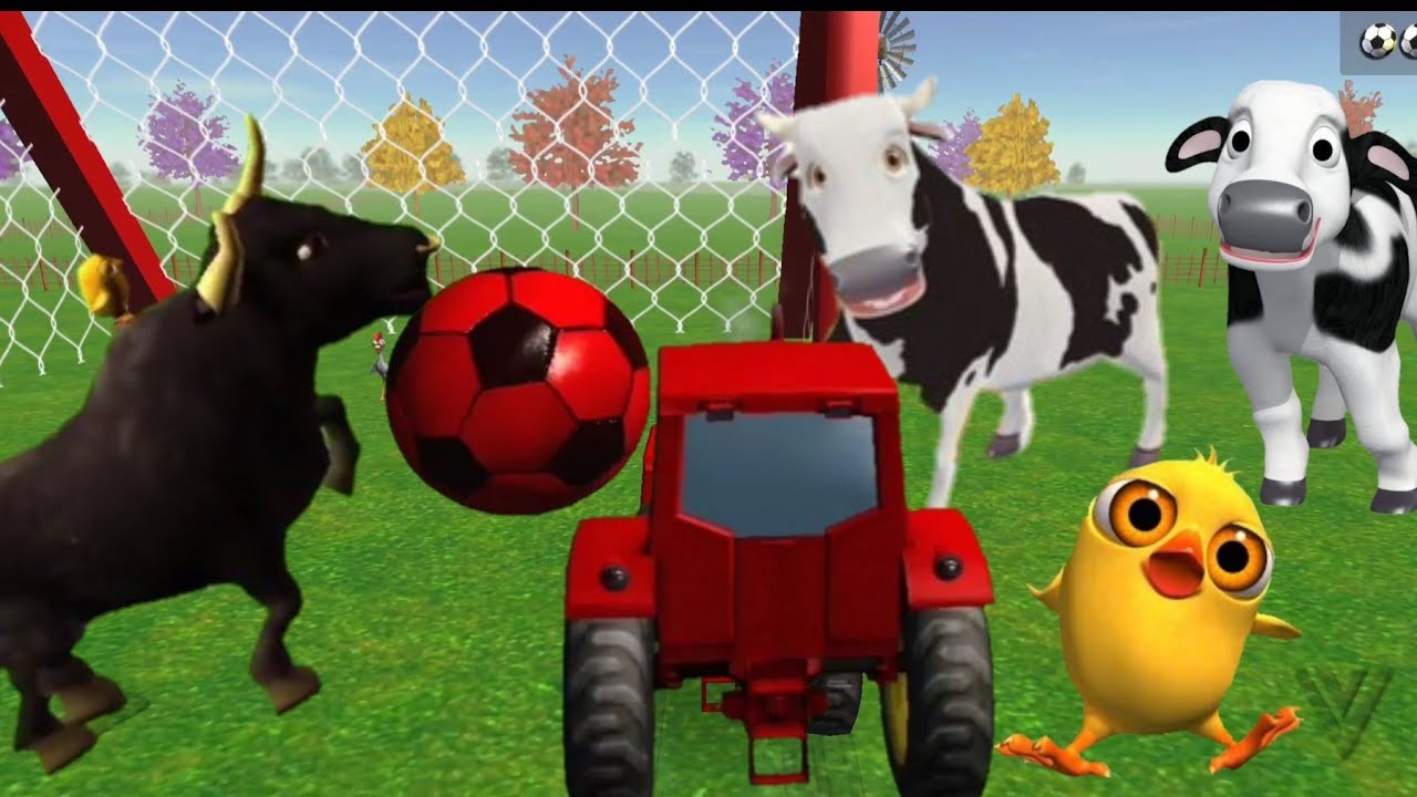 El tractor giró con Sus balones / Tractor VS Dancing Animals / Sepak bola dengan traktor berwarna