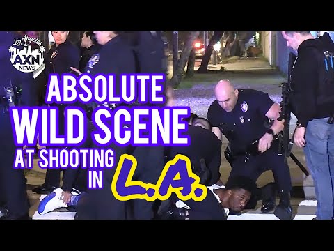 WILD FOOTAGE. LAPD USES BATONS ON CROWD AT SHOOTING SCENE IN DOWNTOWN L.A. | 33RD ST & BROADWAY
