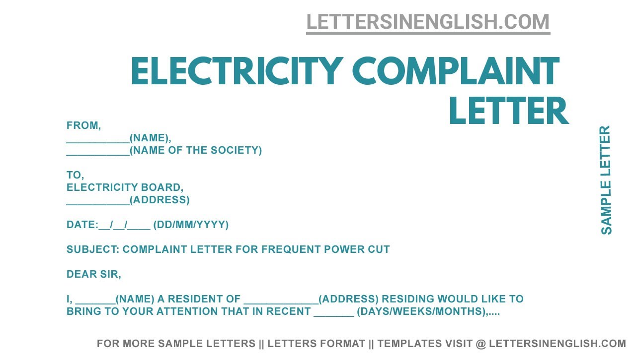 Sample Letter of Complaint to the Electricity Department for Frequent Power  Cut - Letters in English