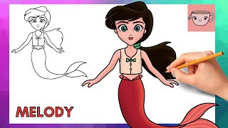 How To Draw Melody | The Little Mermaid 2 | Disney | Cute Easy Step By Step Drawing Tutorial