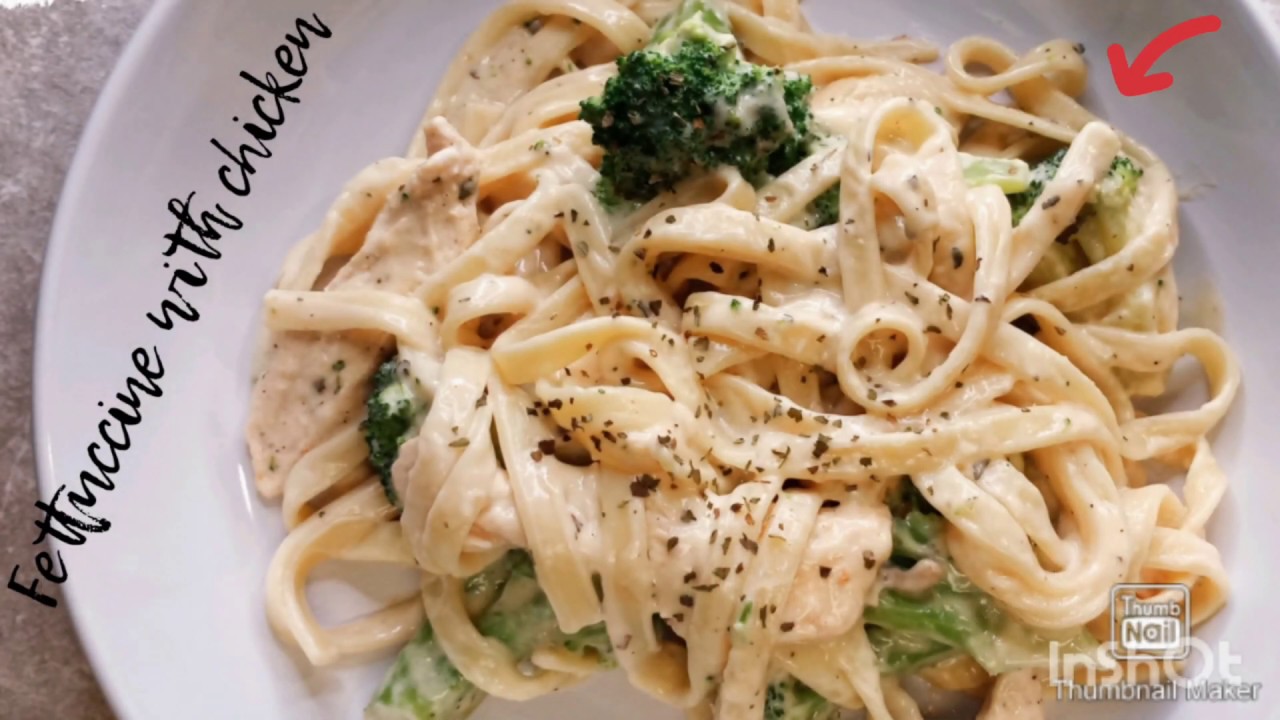 Fettuccine with chicken 🔹 Fettuccine con pollo. Easy recipe and quick ...