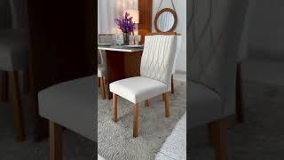 Mesa De Jantar Helo 9090 Tampo Mdf Vidro Off 4 Cad. Genova Veludo Bege 512 Madeira Maciça