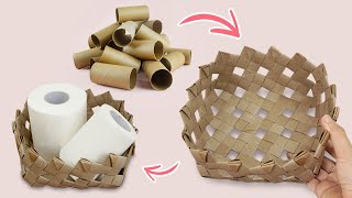 How to make basket from toilet paper tube | DIY tissue paper tube basket | Paper tube recycling