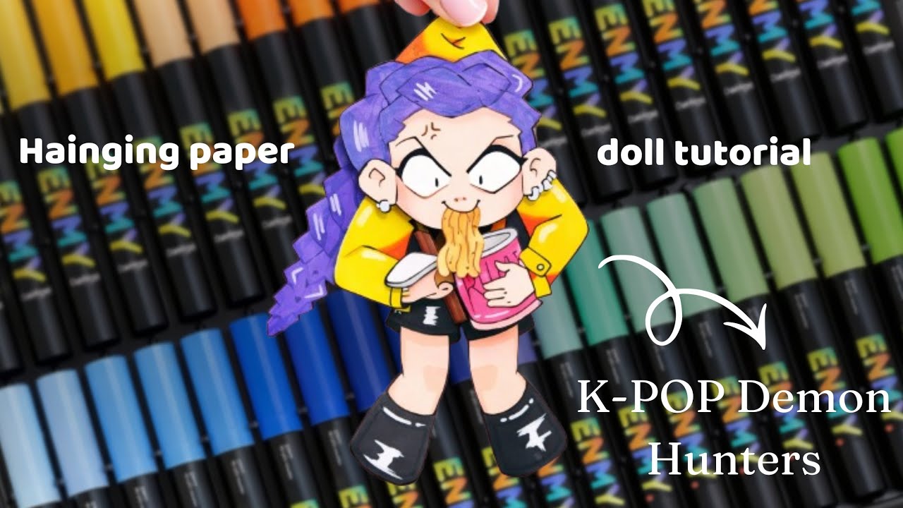 ｡˚ Hanging paper doll tutorial ♀ ✍️･ﾟ (K-POP demon hunters)// free templates ･ﾟ^⁠_⁠^