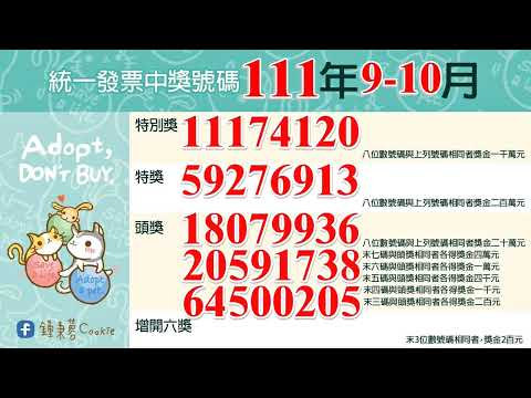 中華民國111年9月10月統一發票中獎號碼(2022年)