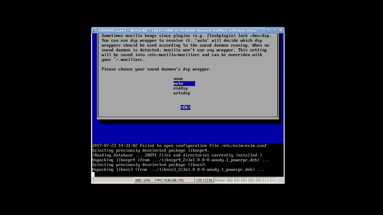Debian Woody PPC (APUS) on Amiga A4000 (WinUAE) Blizzard PPC Part 6 - GNOME and Mozilla Browser