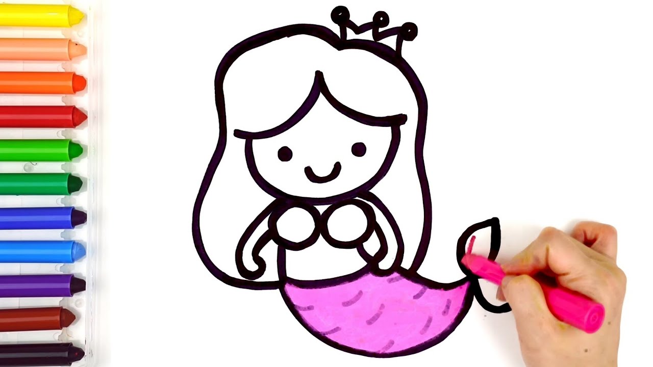 MERMAID Coloring Page How to draw a mermaid Kid's Easy Drawing