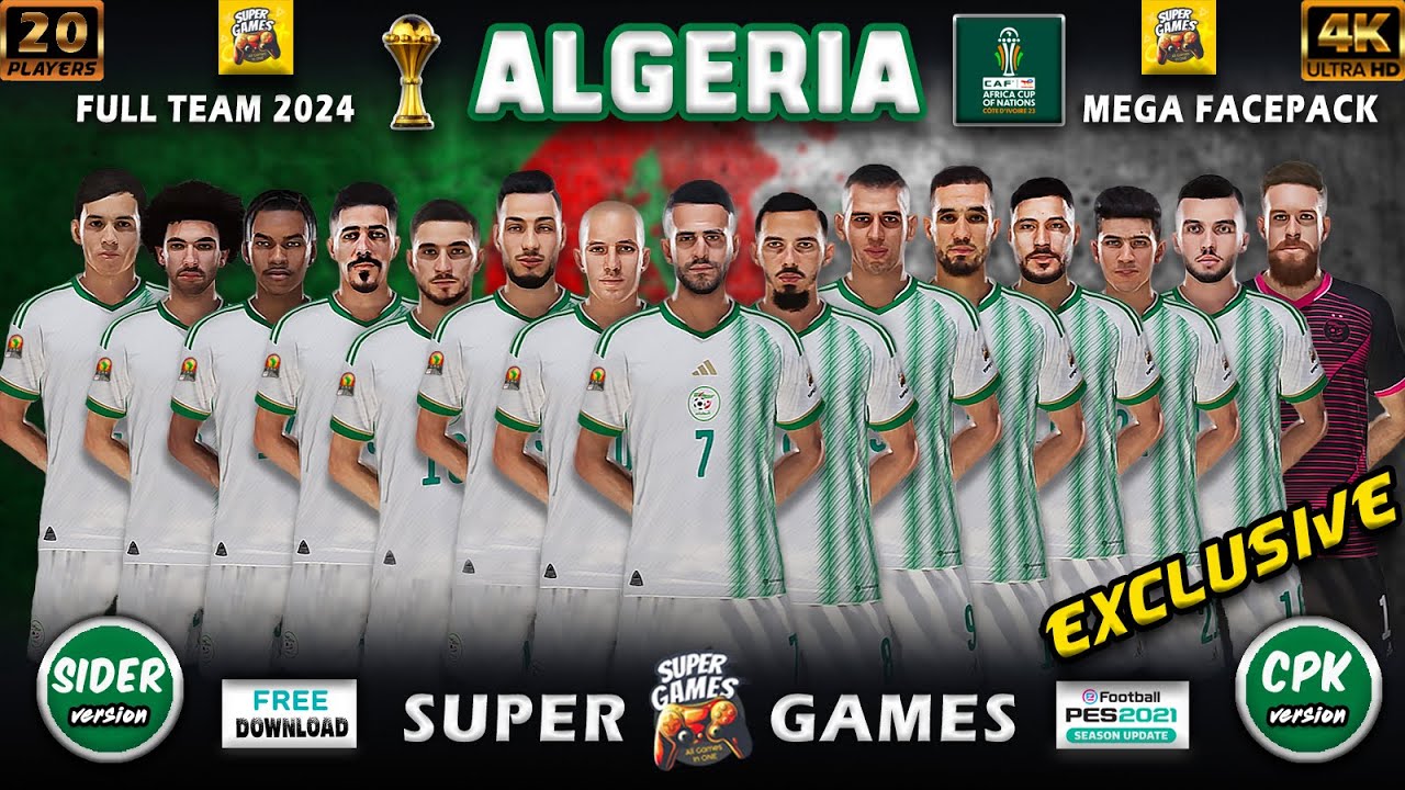 ALGERIA Facepack PES 2021 (20 Player) AFCON 2024 ( SIDER CPK ) ⚽ أوجه