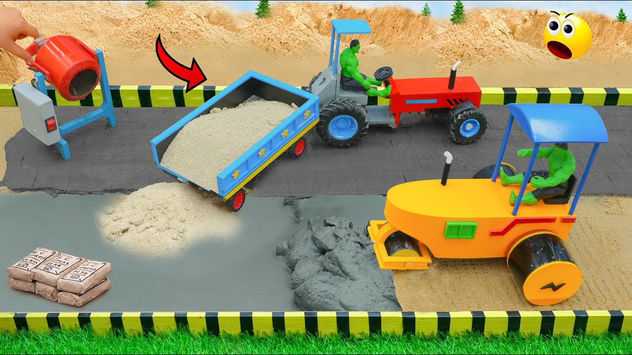 diy tractor mini road roller to making concrete road construction science project | @topminigear
