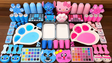 Slime Mixing Glossy: Blue Stitch vs Pink Hello Kitty | Satisfying
