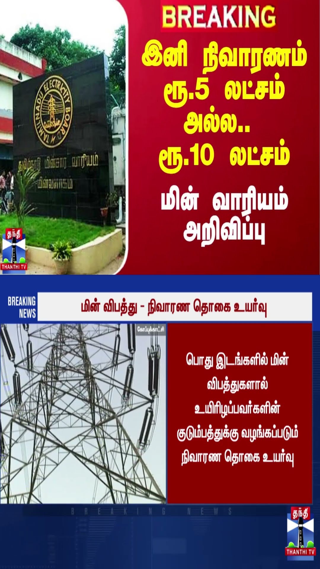 இனி நிவாரணம் ரூ.5 லட்சம் அல்ல.. ரூ.10 லட்சம் - மின் வாரியம் அறிவிப்பு