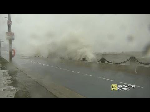 springboard Cameraman fails to escape BRUTAL waves while shooting in Ontario (ON CAM)