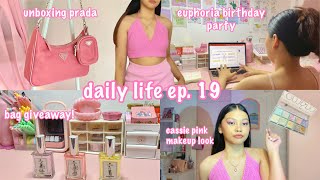 daily life ep.19:💅euphoria birthday party, unboxing prada, bag giveaway, cassie makeup look, shopee