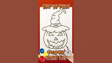 Drawing Halloween Pumpkin With Witch Hat