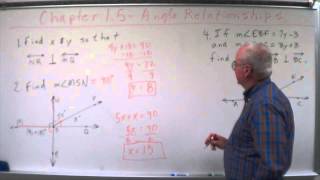 Geometry Chapter 1.5 - Angle Relationships - Sample Problems