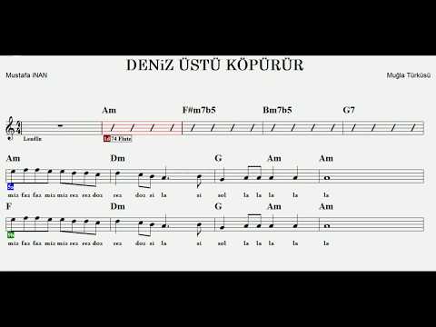 DENİZ ÜSTÜ KÖPÜRÜR--Am--(Play Along)--:Flute,Obua,Recorder,Violin,Melodica,Elc.Guitar,Keyboard.