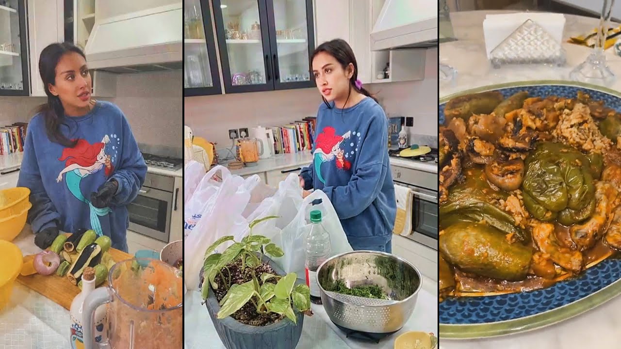 فرح الهادي تطبخ محاشي وعقيل يساعدها بالطبخ 🙈