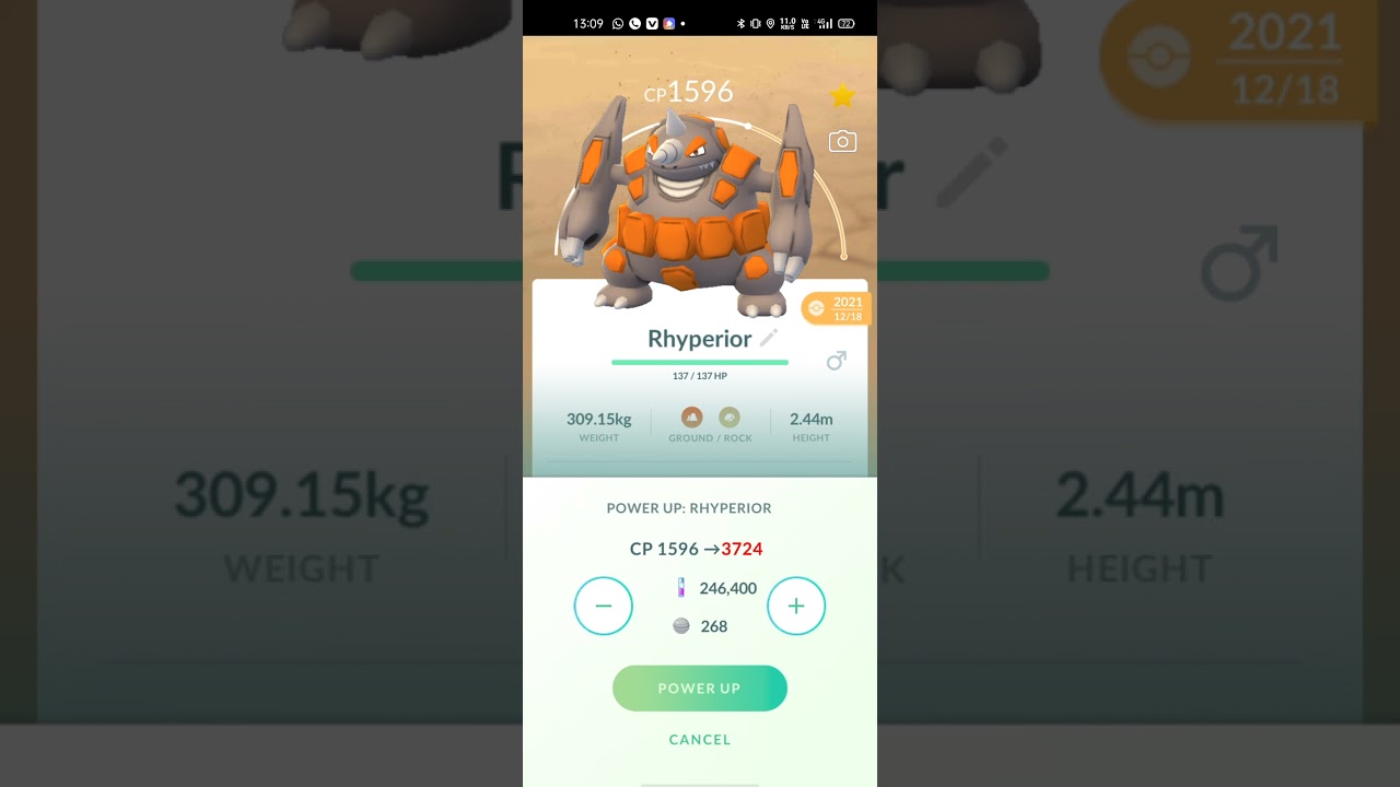 Powering up my 15-14-15 Rhyperior with Rock wrecker to level 40 🥳🥵 