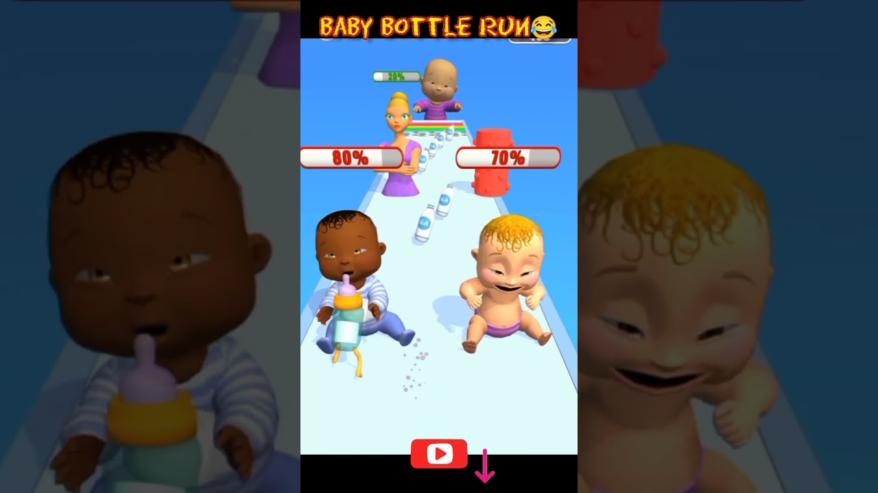 cute baby bottle run game | baby bottle race drinking contest 