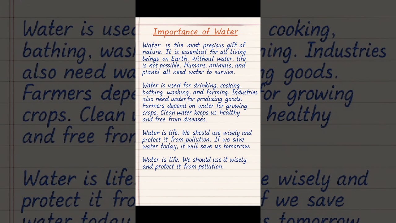 Importance of Water Essay | Short Paragraph | Notebook Style Handwriting