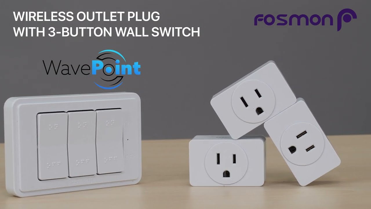 WavePoint 125V/15A Wireless Outlet Plug with Wall Switch & Braille (On/Off)  Mark (2 Outlet + 1 Remote Control) - White