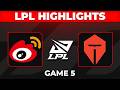 WBG vs TES Highlights Game 5 | LPL 2026 Playoffs | Weibo Gaming vs Top Esports
