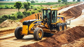Grading Machine: A SANY motor grader is used to level the soil and prepare the road