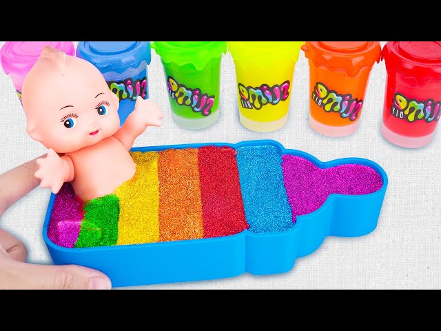Satisfying Video l How to Make Rainbow Bathtub into Mixing Slime with Baby Bottle Pool Cutting ASMR