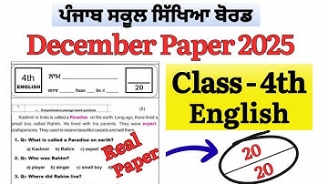 Pseb 4th class English Paper December 2025 full Solution || 4th class English Bi-monthly Paper
