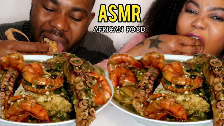 ASMR NO TALKING | SEAFOOD OKRO SOUP & FUFU CHALLENGE | OCTOPUS, WHITING OR HAKE FISH + GIANT PRAWNS