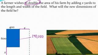 Solving a quadratic equation area application with a graphing calculator (Farm problem) (Part 1/2) screenshot 2