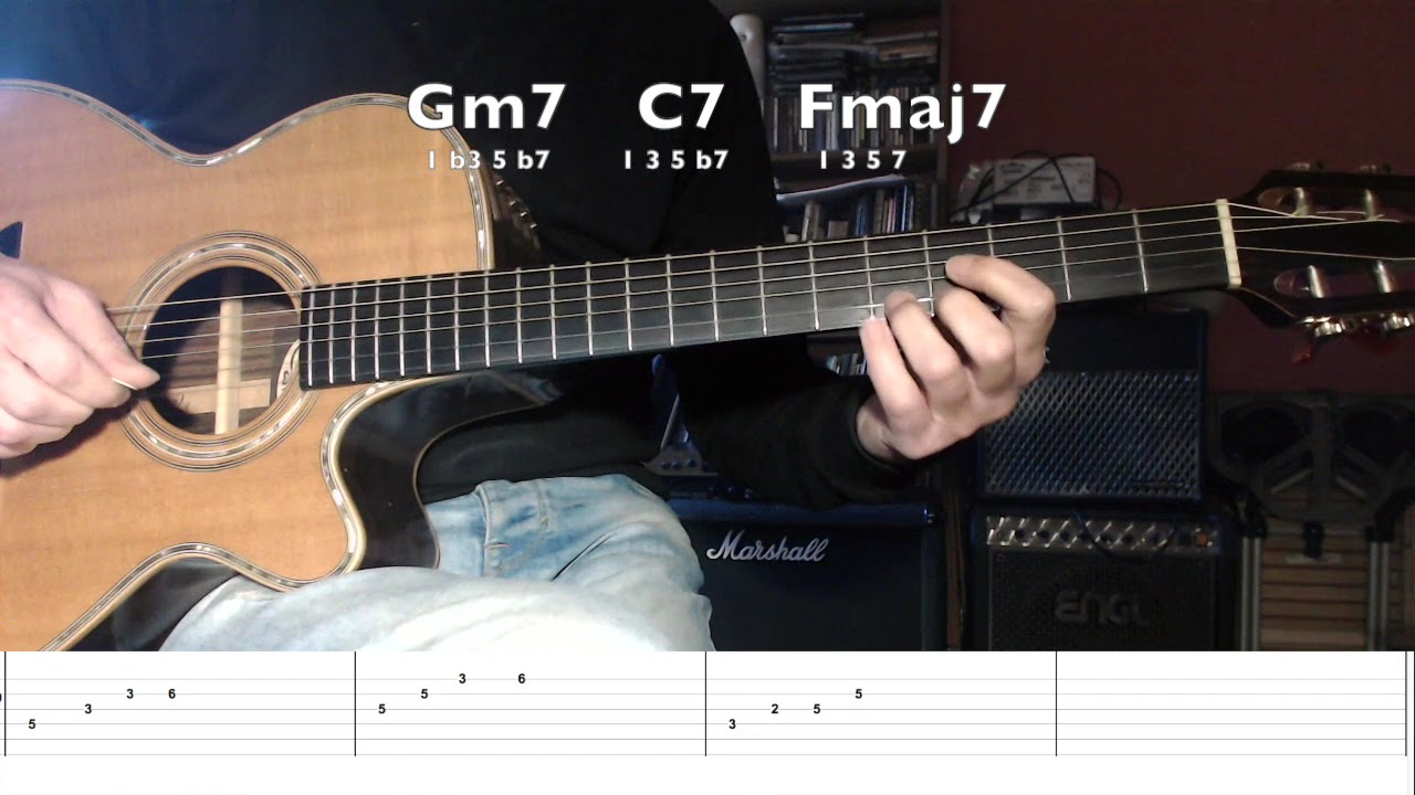 Jazz Guitar - II V I arpeggio over diatonic chords