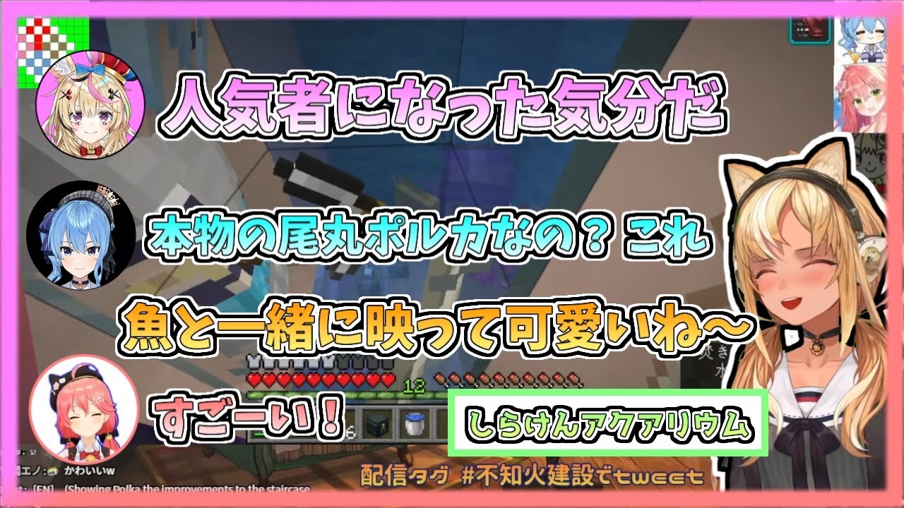 【ホロライブ切り抜き】しらけんアクアリウムではしゃぐロリフレアちゃんとママ街すいせいさん【不知火フレア／尾丸ポルカ／さくらみこ／星街すいせい／マインクラフト/Minecraft】
