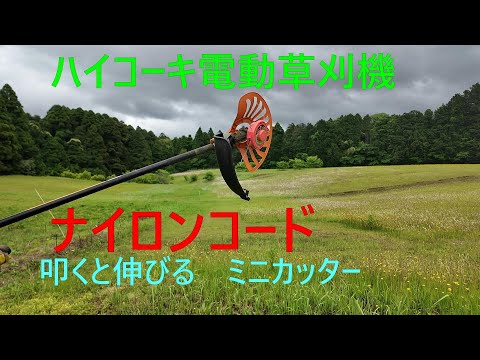 ハイコーキ電動草刈り機で、叩くと伸びるミニカッターで草刈り