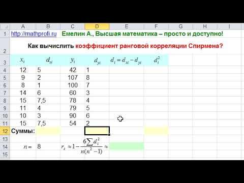 Расчет корреляции спирмена пример
