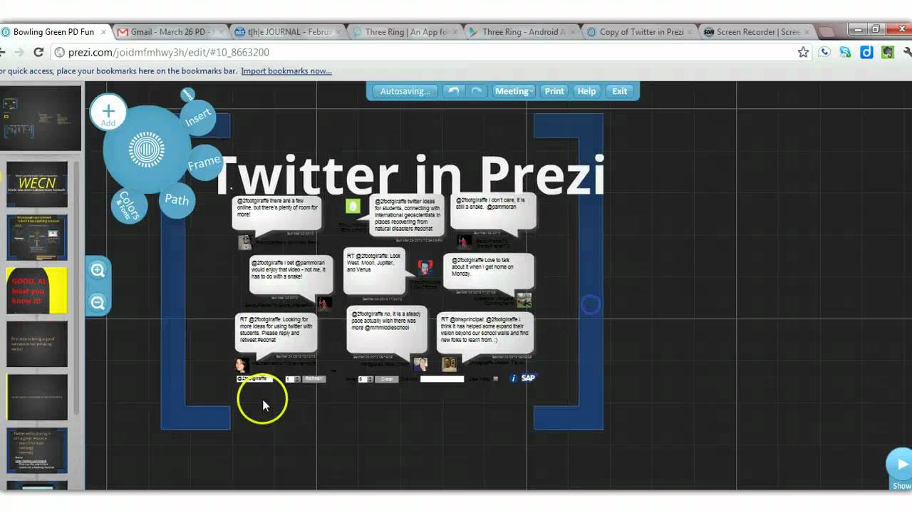 Embed a twitter feed in Prezi 