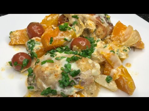 Необыкновенно вкусная тыква с курицей в сливочном соусе