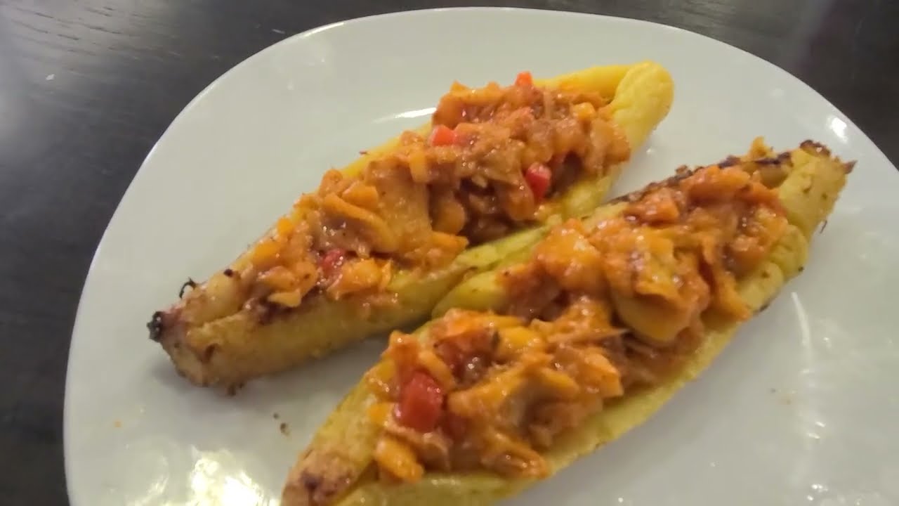 Canoas de Platano Maduro Rellenas de Bacalao  en la Freidora de Aire