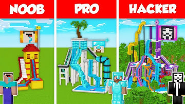 WATER SLIDE BASE SEA HOUSE BUILD CHALLENGE - NOOB vs PRO vs HACKER / Minecraft Battle Animation