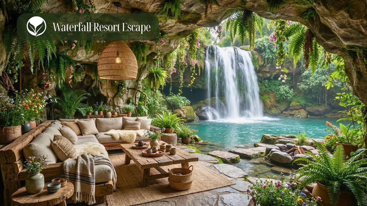Serene Tropical Waterfall Retreat | Nature Sounds for Deep Calm and Productivity