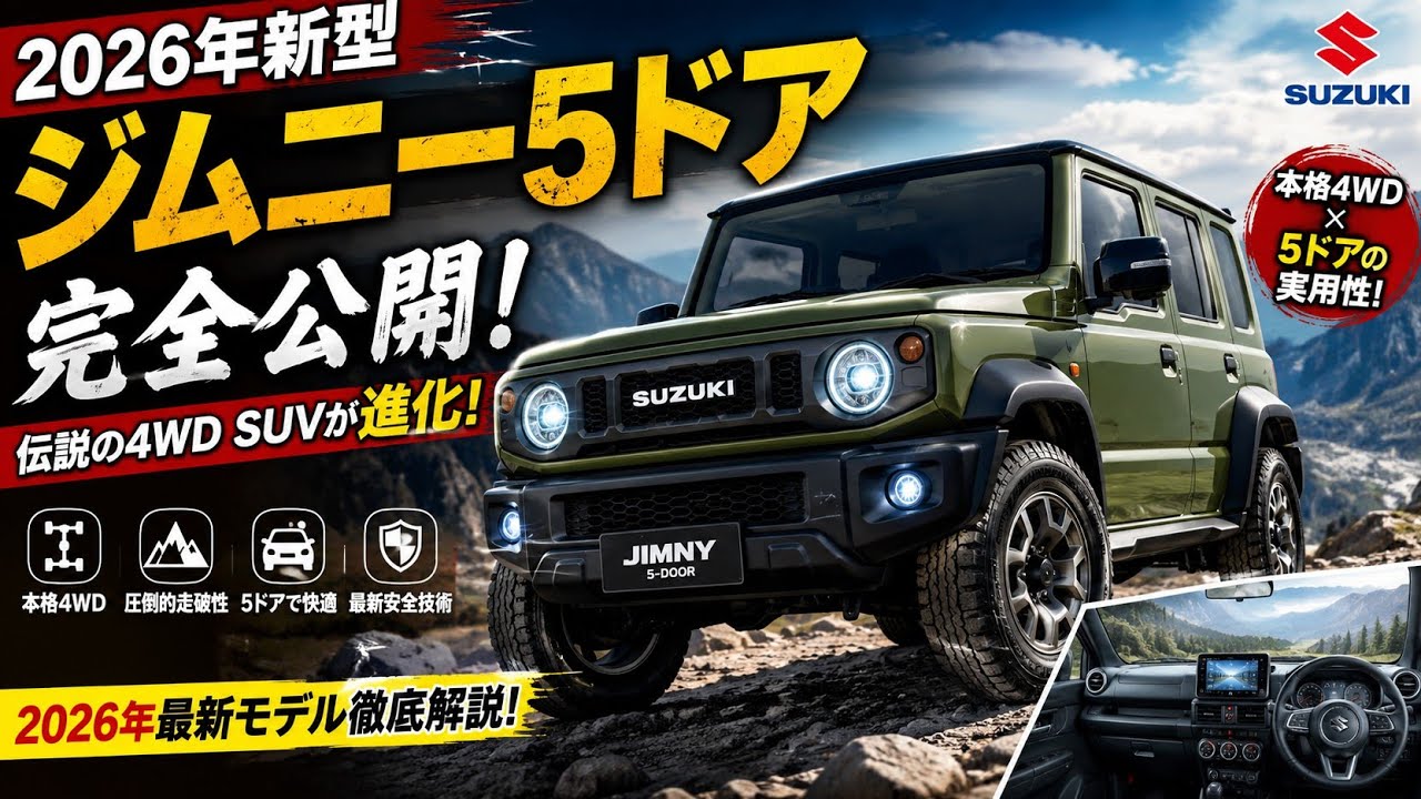 2026年ジムニー5型新車外し 🚙🔥【2026年新型】スズキ ジムニー5ドア完全公開！小さなボディに秘め