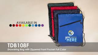 Drawstring Bag with Zippered Front Pocket Full Color | TDB108F
